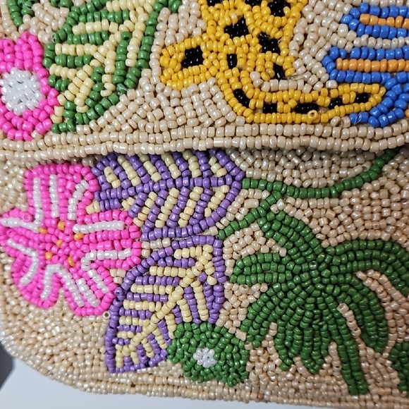 NWT Viral America & Beyond Tropical Leopard Beaded Shoulder Bag Boho Floral